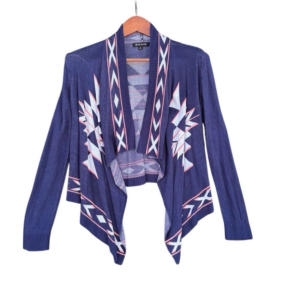 Miss Daisy Southwestern Aztec Waterfalls Open Drape Cardigan Women Medium Boho
